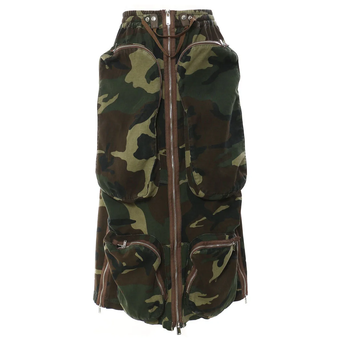Heavy-Duty Zippered Mid-Length Multi-Pocket Workwear Skirt