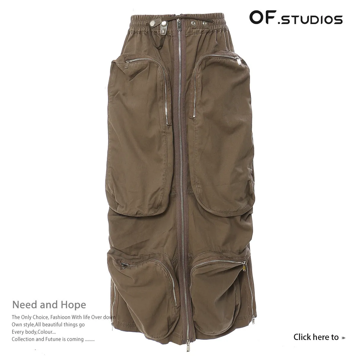 Heavy-Duty Zippered Mid-Length Multi-Pocket Workwear Skirt