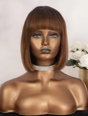 #Highlight Bob Straight With Bangs Human Hair Scalp Top Wigs Machine Made
