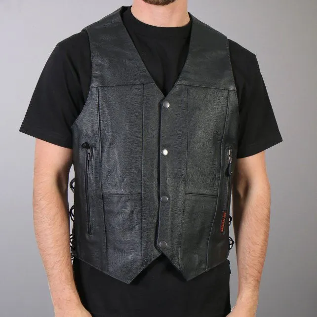 Hot Leathers Men's 10 Pocket Leather Vest w/ Side Laces