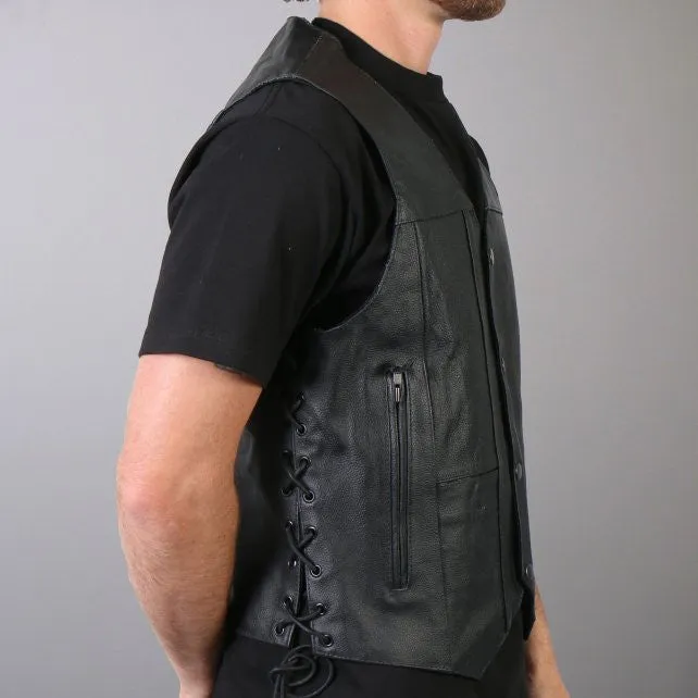 Hot Leathers Men's 10 Pocket Leather Vest w/ Side Laces