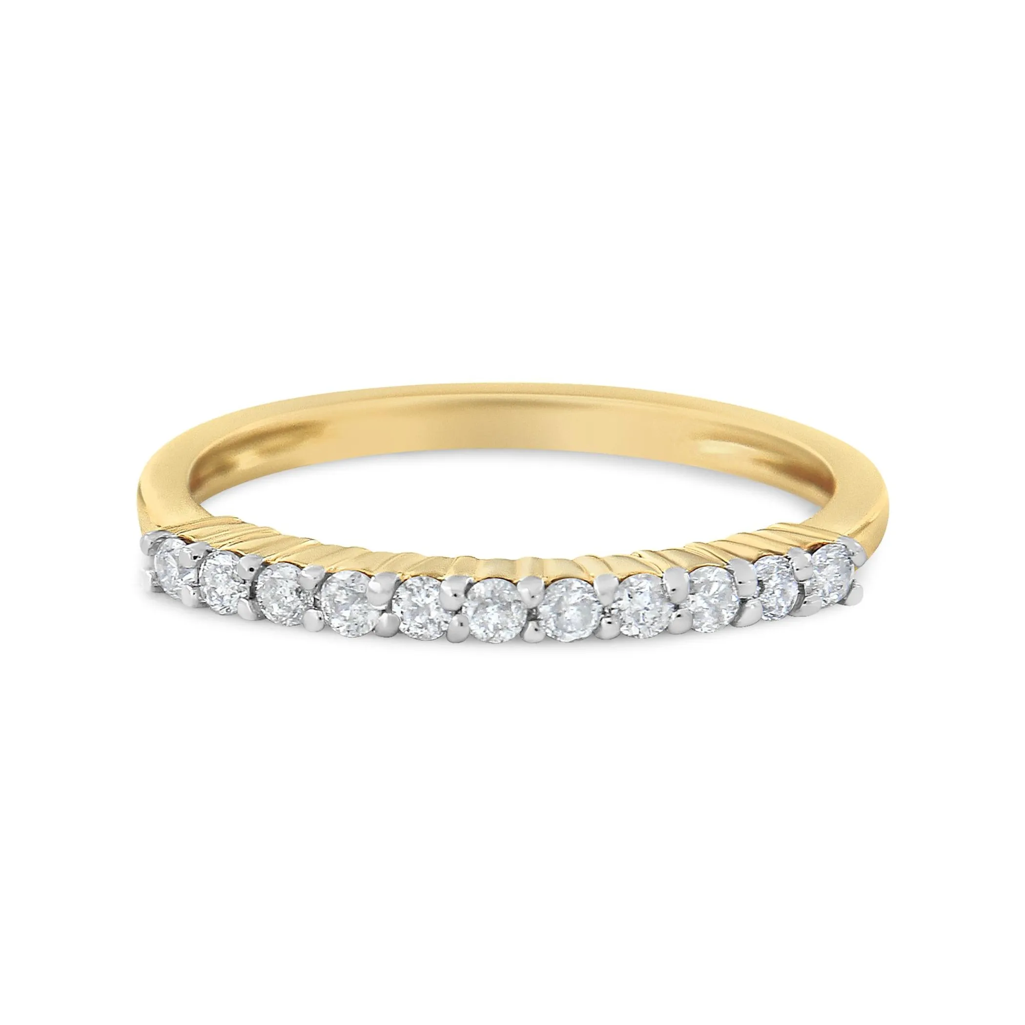 IGI Certified 1/4 Cttw Diamond 10K Yellow Gold Prong Set Fluted Band Style Ring (J-K Color, I2-I3 Clarity)