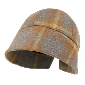 ililily Checkered Round Top Fedora Warm Winter Wool-like Bucket Hat