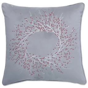 Indoor Velvet Christmas Wreath Gray 17-inch Throw Pillow
