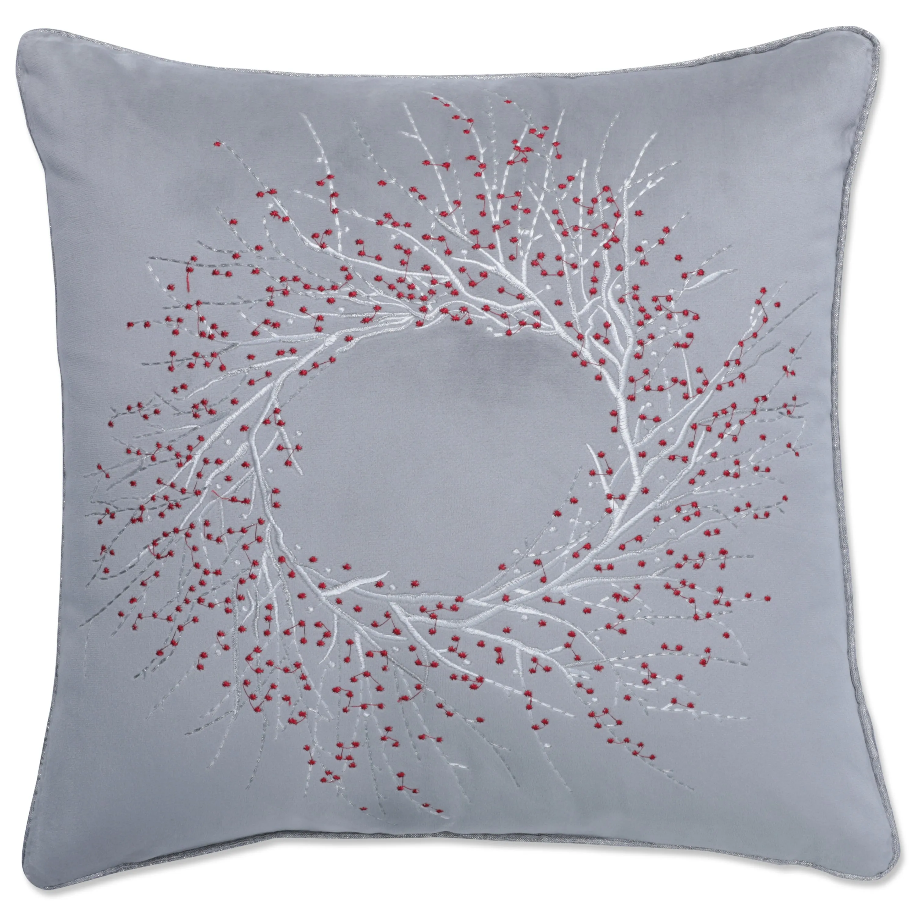 Indoor Velvet Christmas Wreath Gray 17-inch Throw Pillow