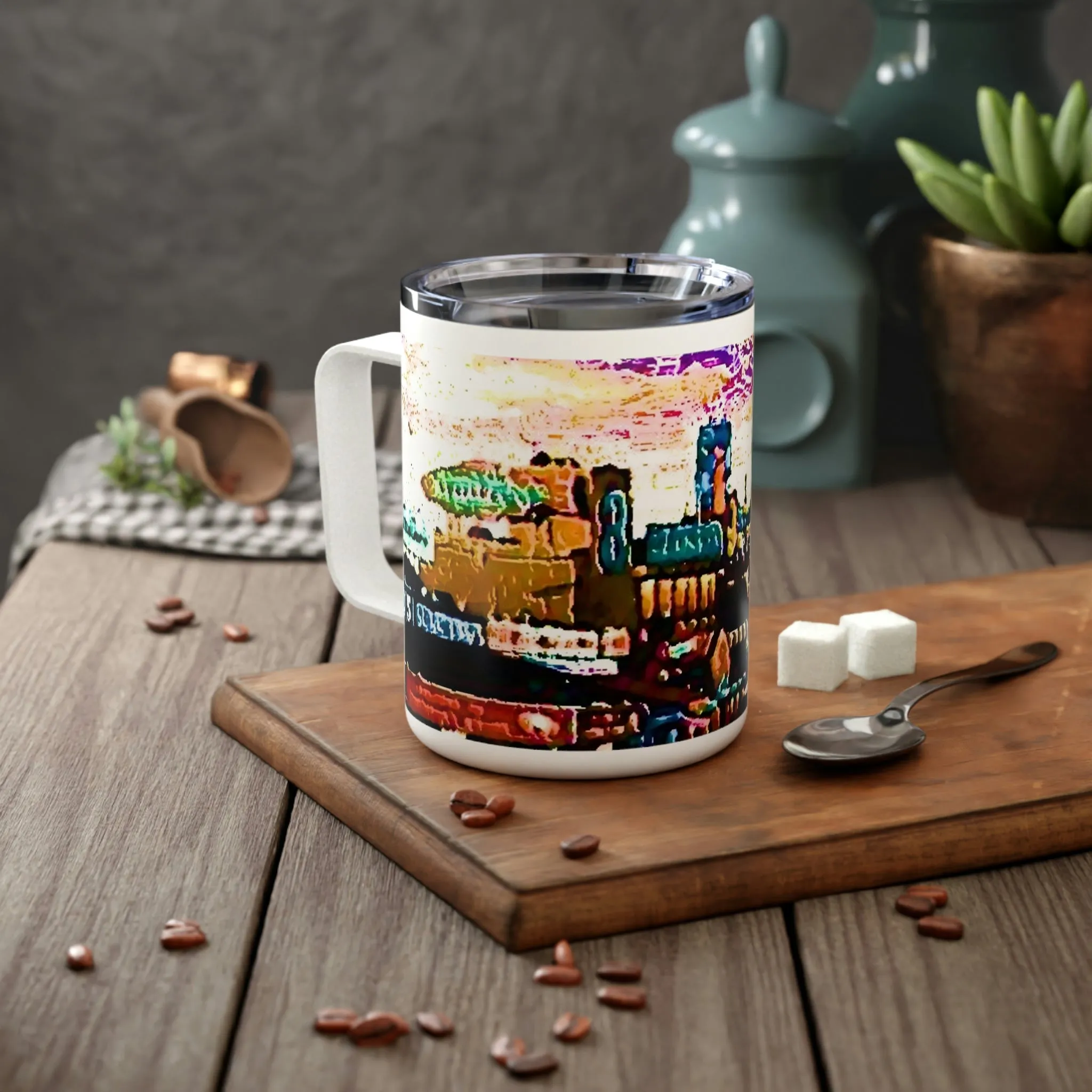 Insulated Coffee Mug, 10oz ...  "No.9 Fishermen's Grotto - Fishermen's Wharf, SF, California" ... Family Archives: 1970's ... Original Works ...