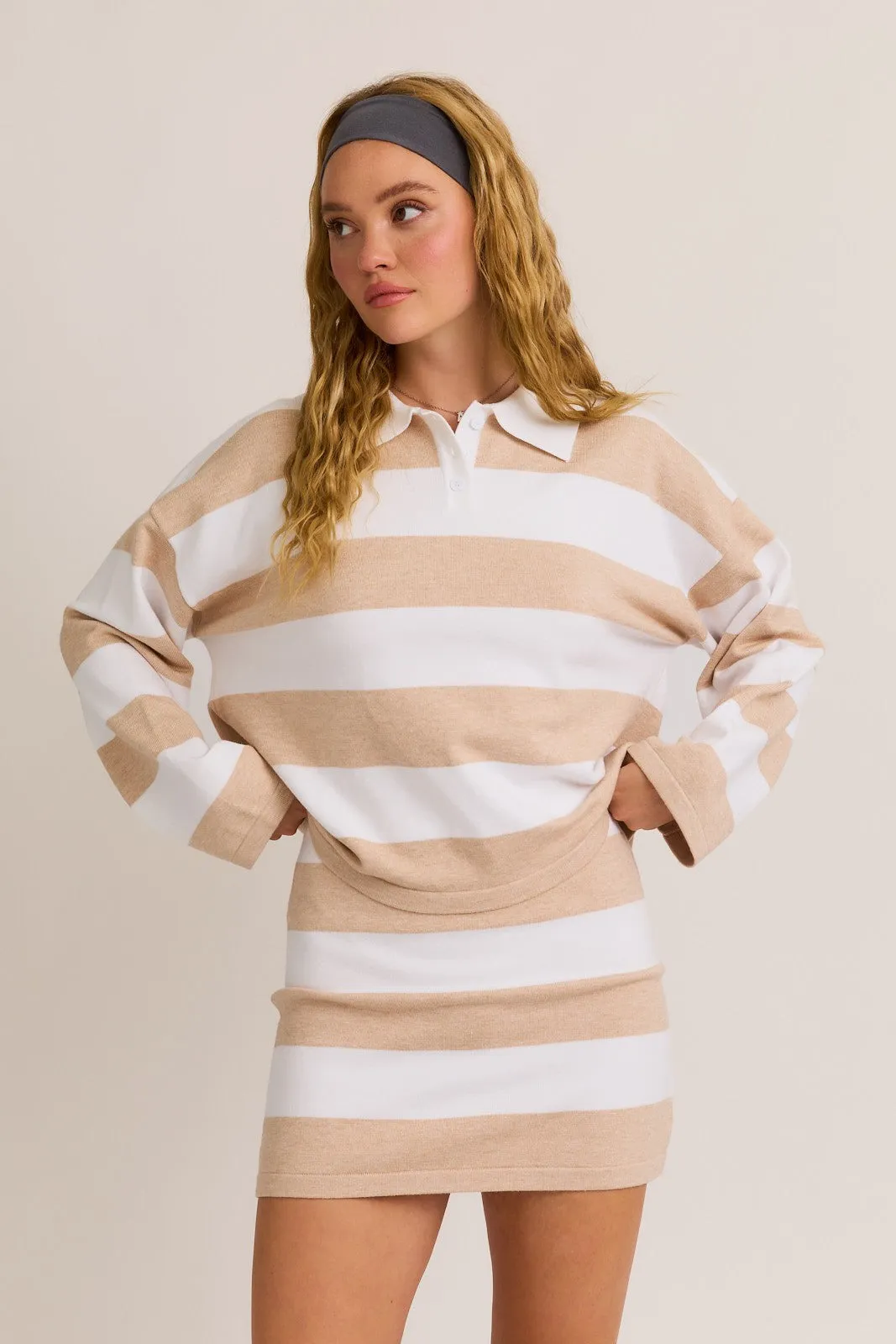 Ivory Striped Mini Skirt