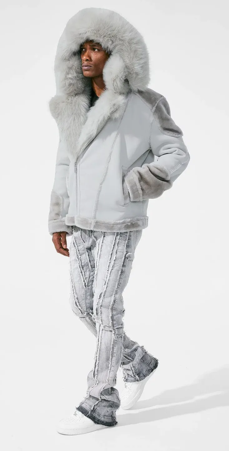 JORDAN CRAIG EL JEFE SHEARLING MOTO JACKET (ARCTIC WOLF)