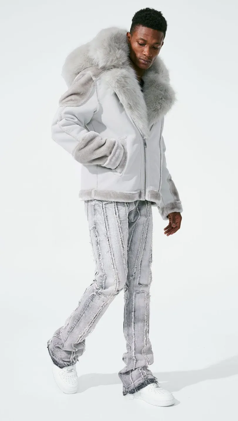 JORDAN CRAIG EL JEFE SHEARLING MOTO JACKET (ARCTIC WOLF)