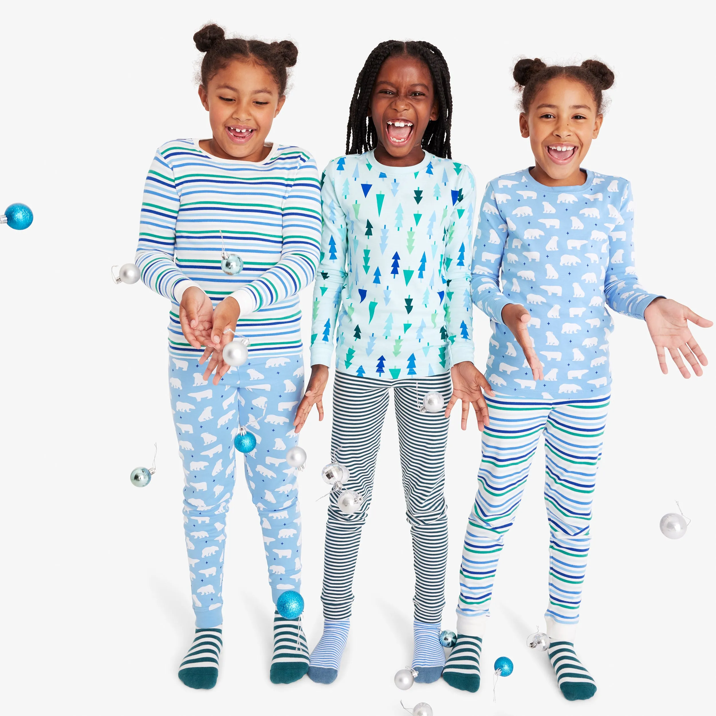 Kids organic long sleeve PJ top in frosty stripes