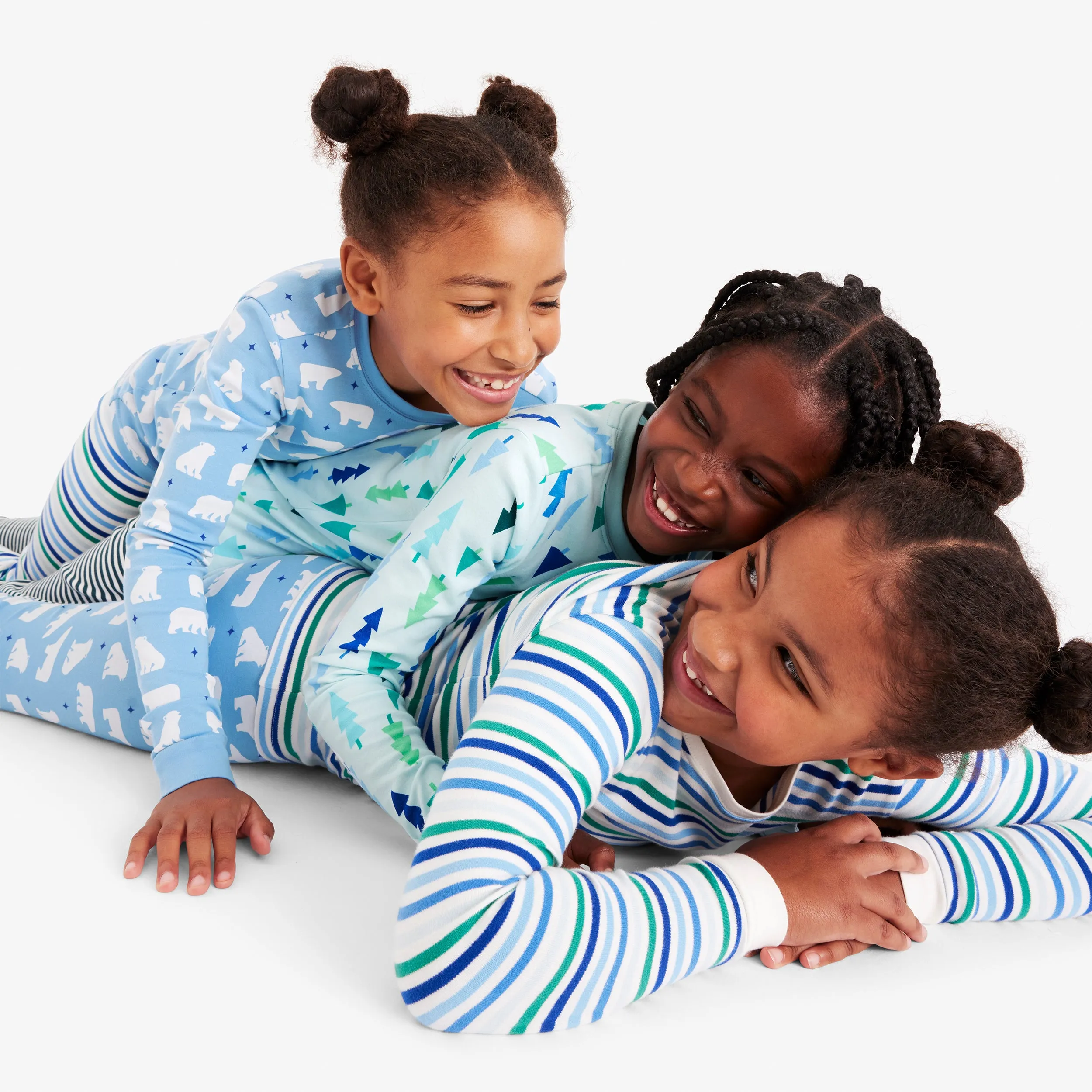 Kids organic long sleeve PJ top in frosty stripes