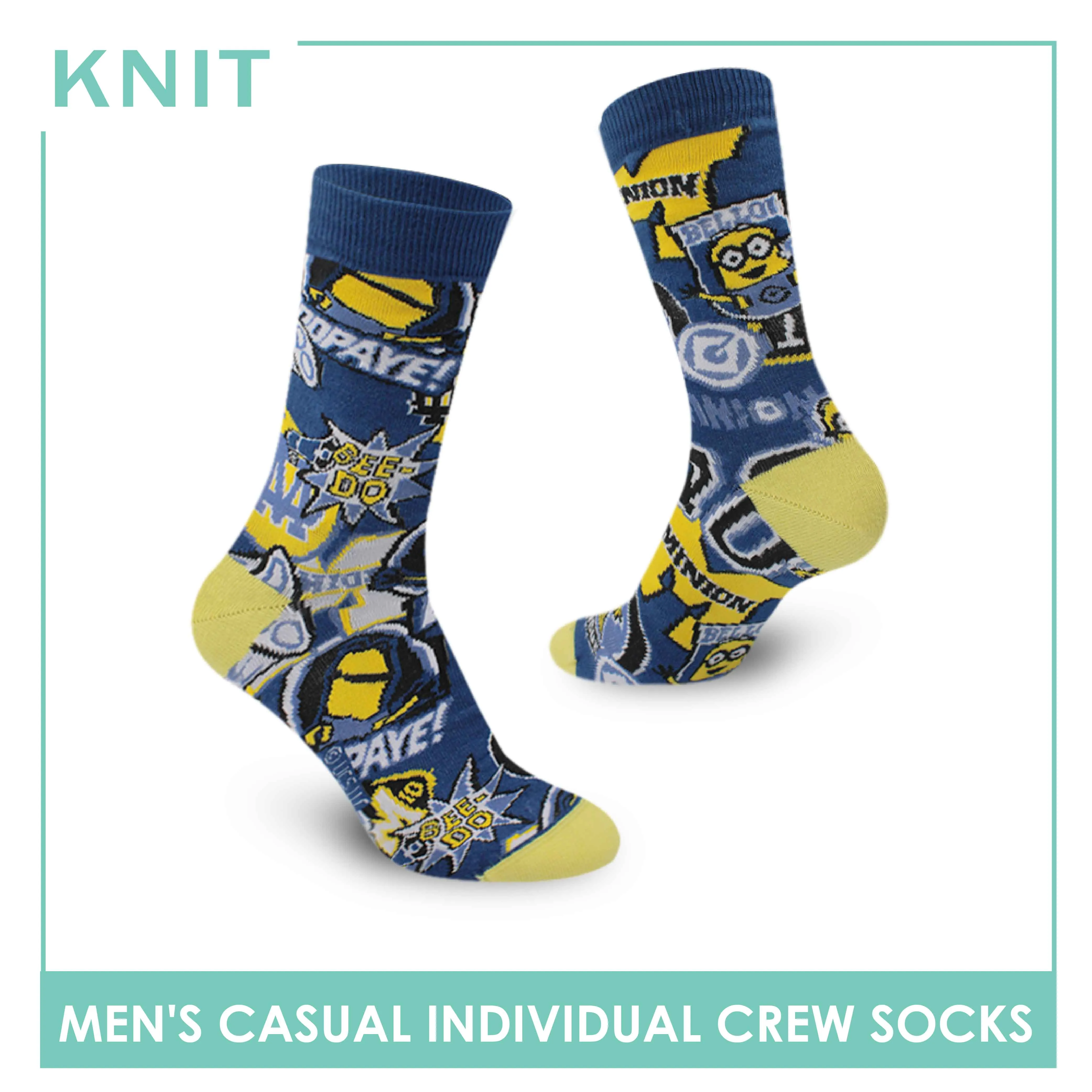 Knit Men's Minions Cotton Light Performance Crew Socks 1 pair KMDM1404