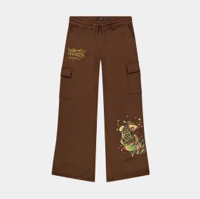 Koi Fish Fleece Cargo Womens Sweatpants (Brown/Yellow)