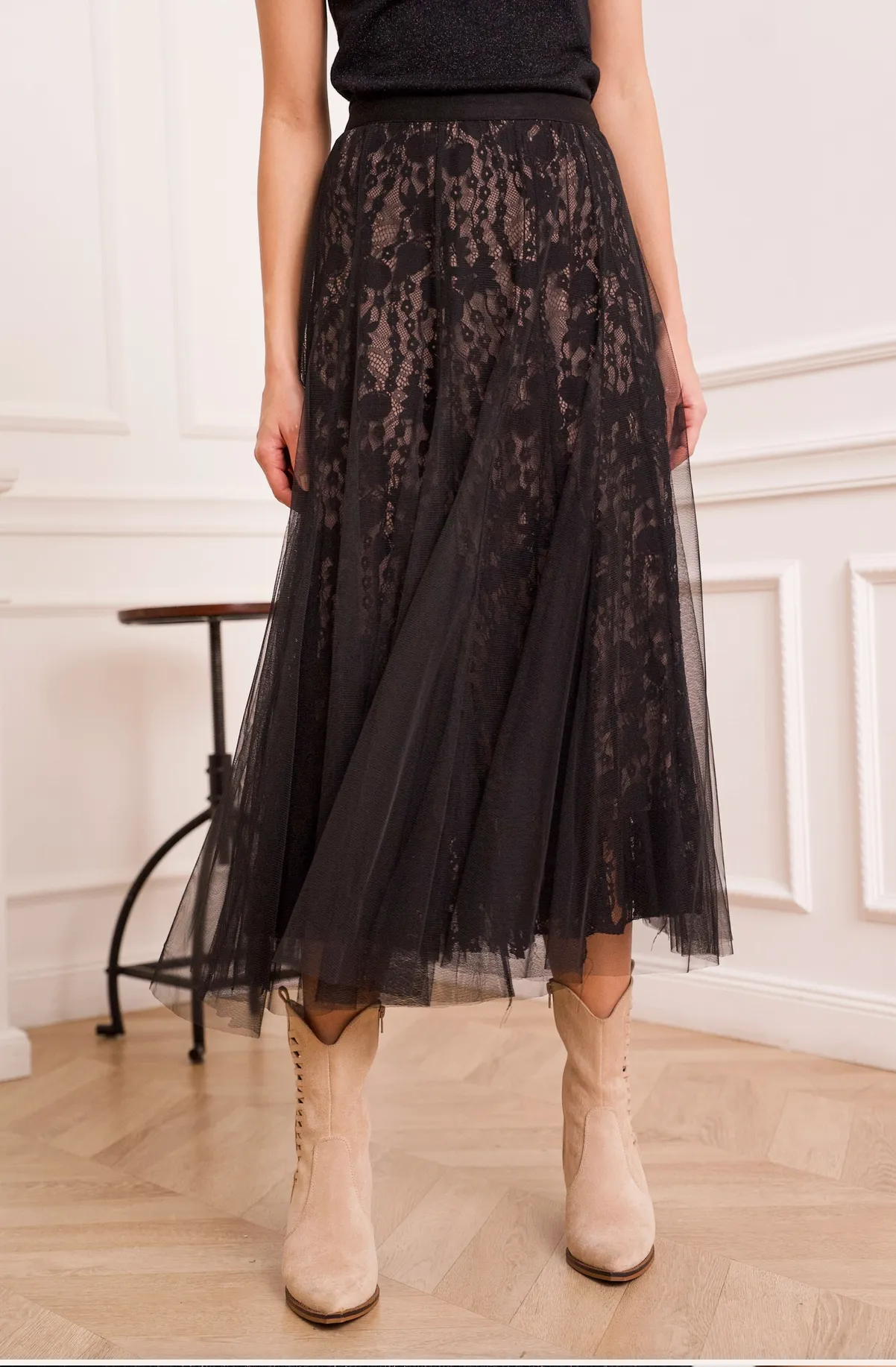 Lace & Tulle Skirt - Black