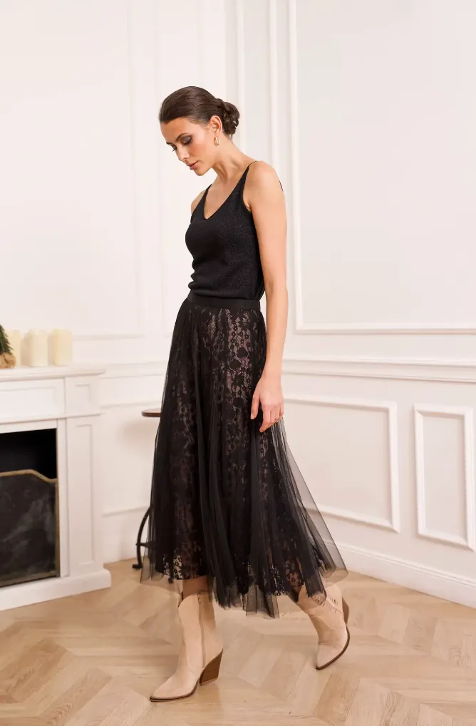 Lace & Tulle Skirt - Black