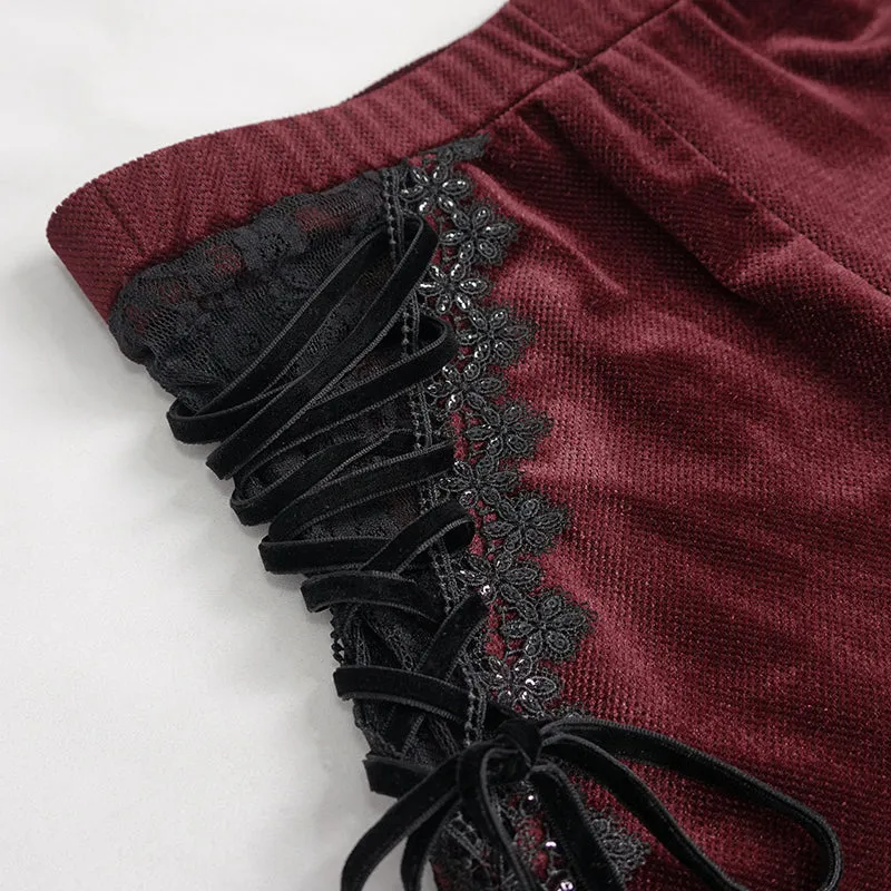 ‘Last Flight' Asymmetric Gothic Flared Pants (Red)
