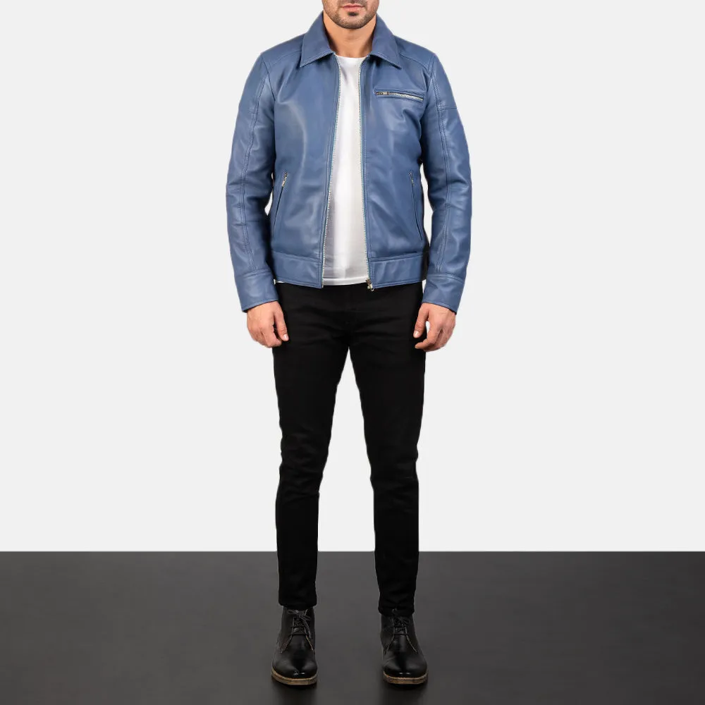 Lavendard Blue Leather Biker Jacket