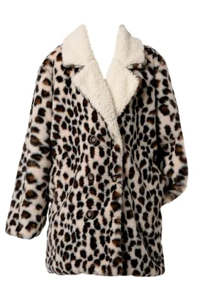 LEOPARD FAUX FUR DOUBLE BREASTED TEDDY COAT (A39121)