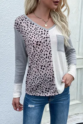 Leopard Spliced Dropped Shoulder Top