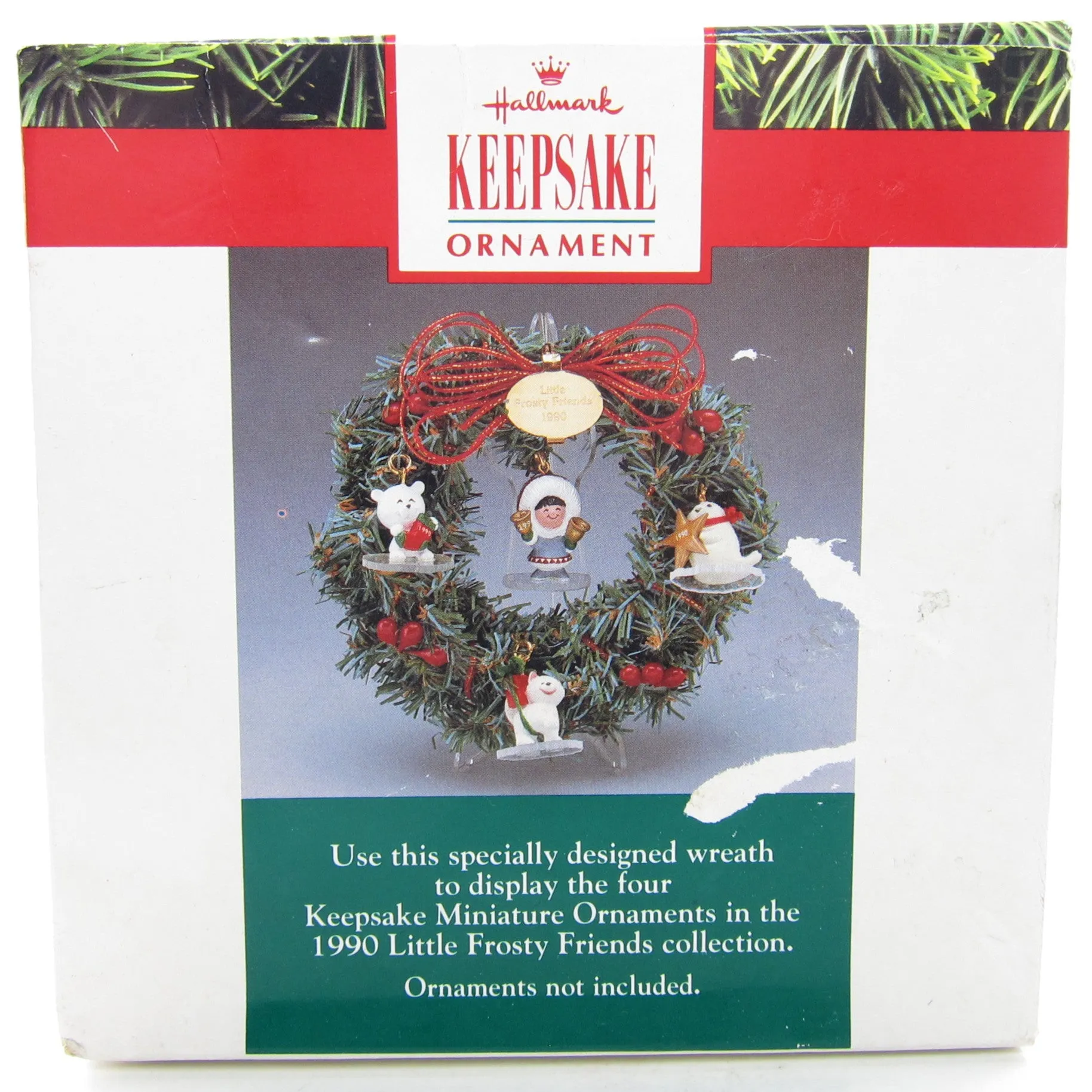 Little Frosty Friends Memory Wreath Vintage 1990 Hallmark Ornament Display
