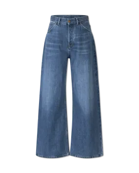 Logo Embroidered Wide Leg Jeans