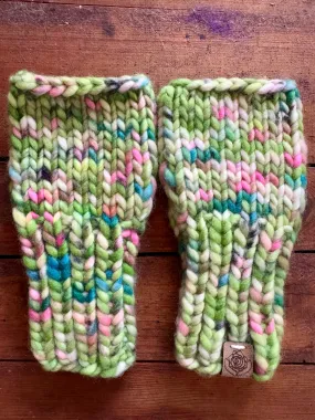 Luxury Hand knit cozy fingerless mittens hand dyed merino wool multi color cozy gift