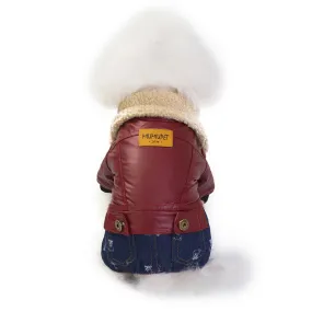 Luxury Leather Dog Winter Coat Apparel Puppy Jumpsuit