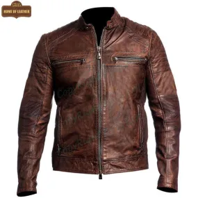 M002 Cafe Racer Men's Vintage Style Retro Brown Distressed Jacket