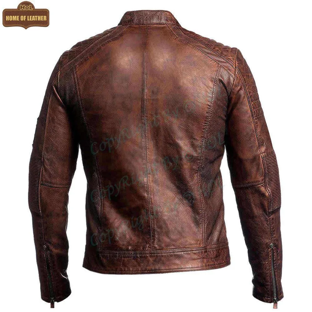 M002 Cafe Racer Men's Vintage Style Retro Brown Distressed Jacket