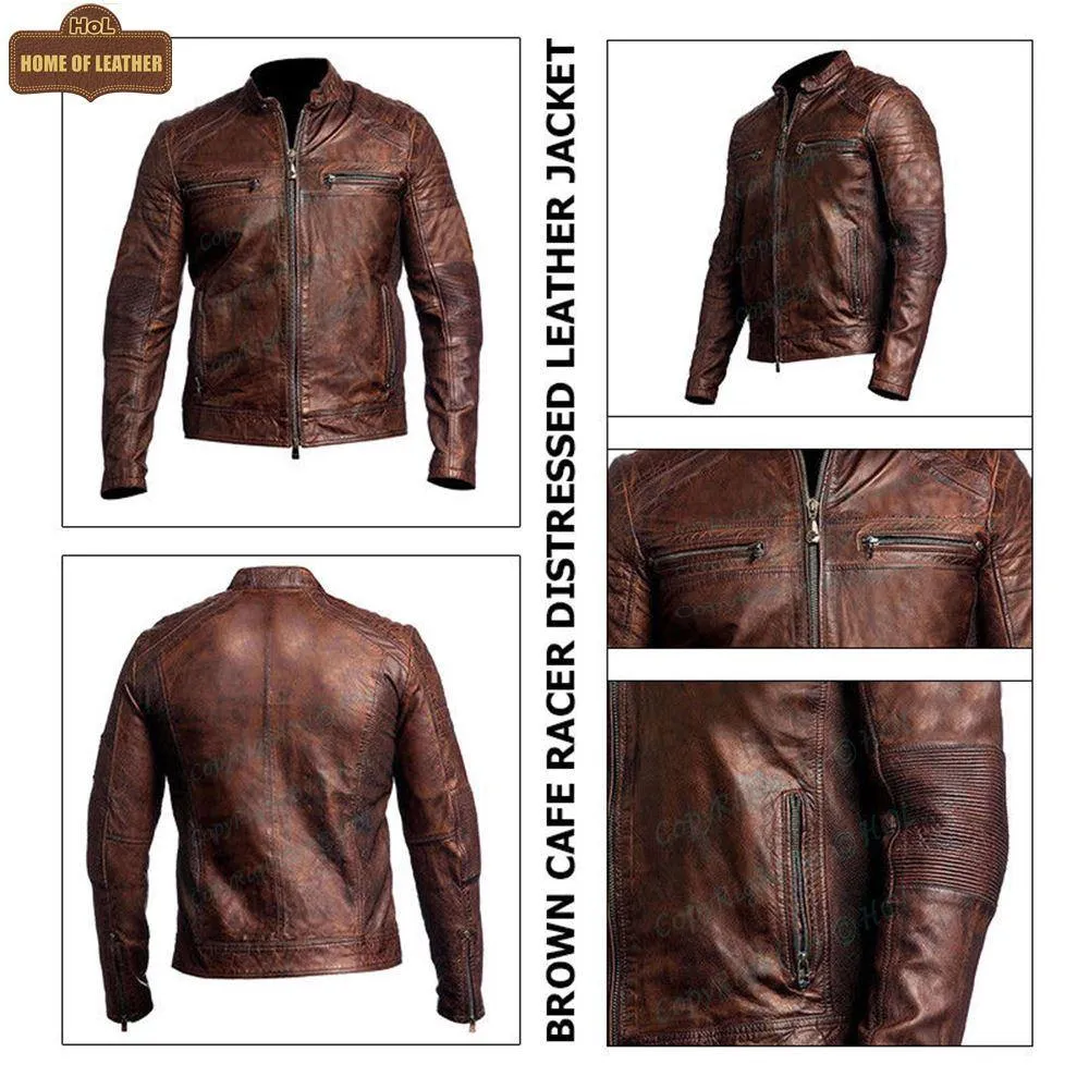 M002 Cafe Racer Men's Vintage Style Retro Brown Distressed Jacket