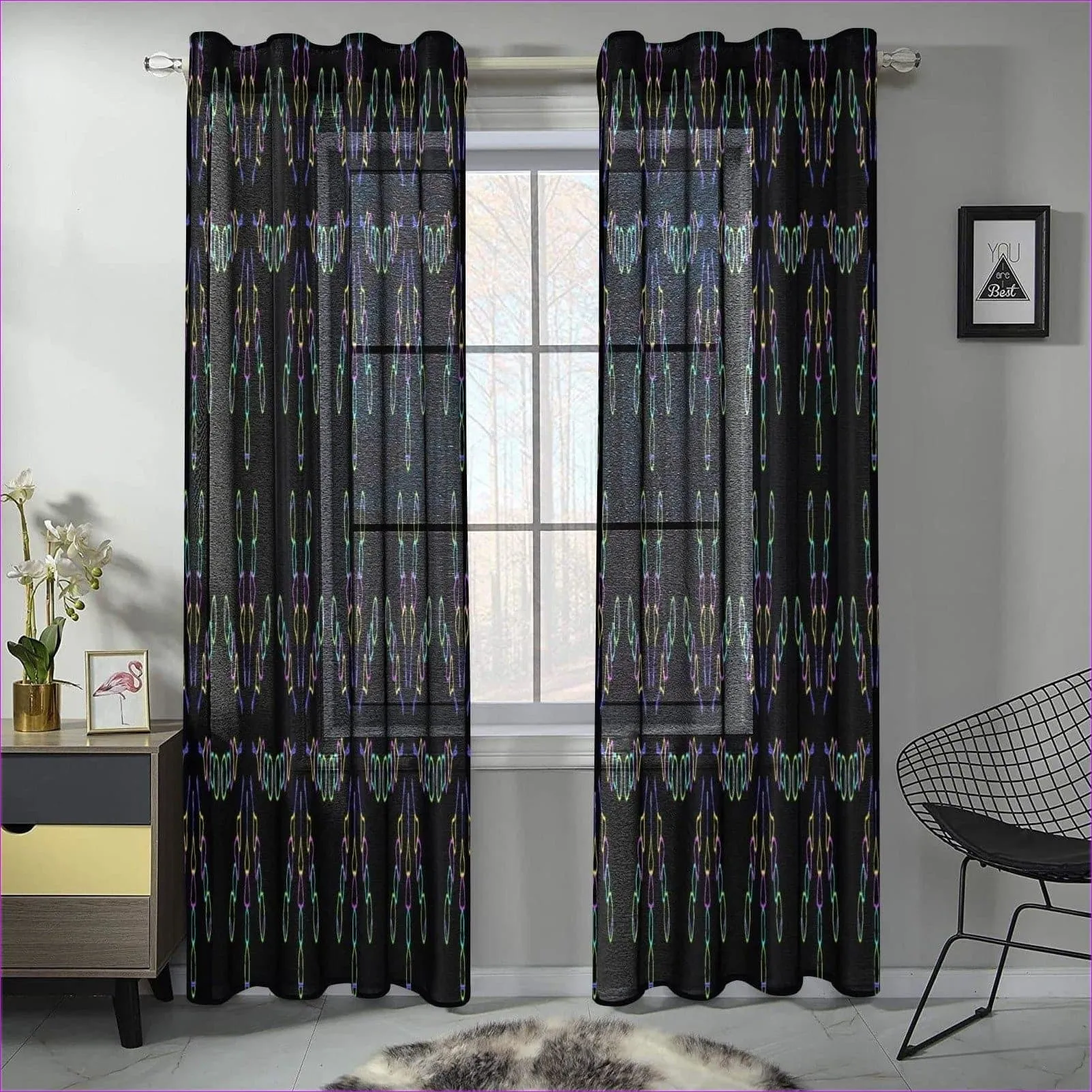 Mandala Black Gauze Curtain 28"x84"