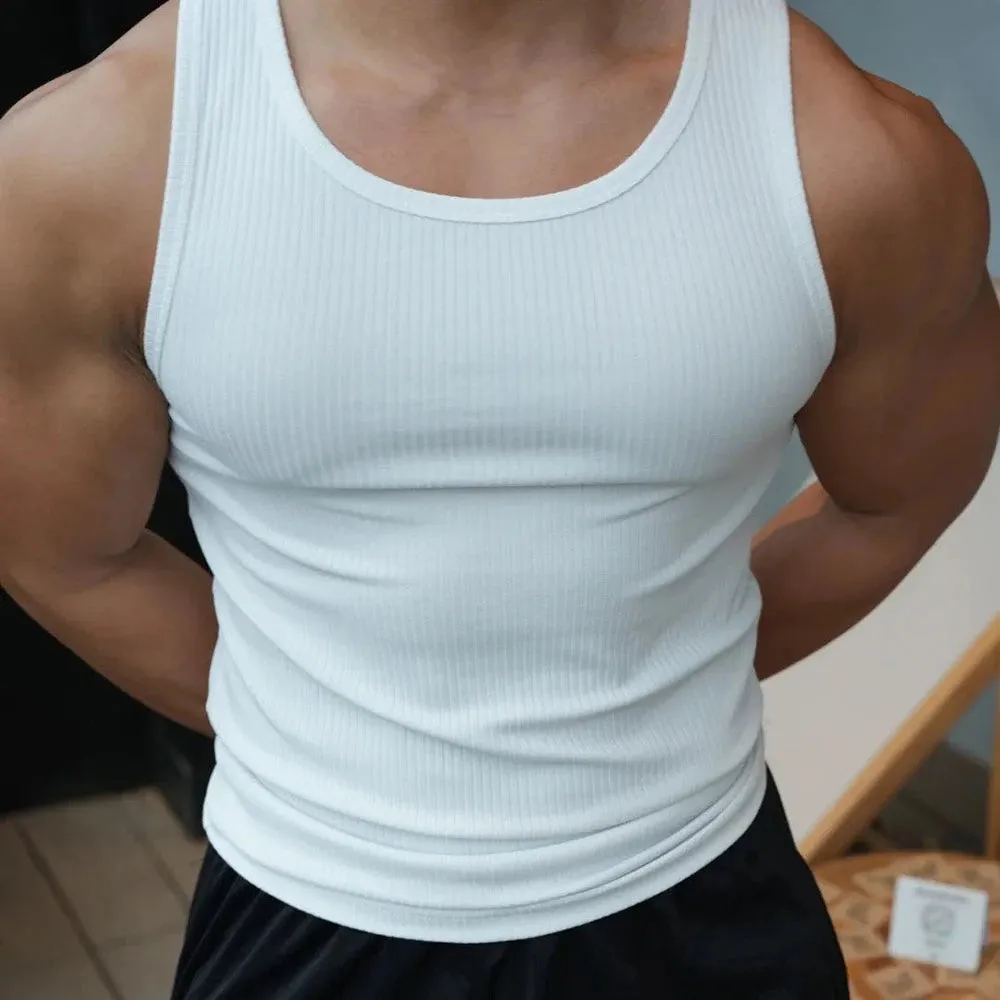 Mens Knitted Solid Color Tight Elastic Vest