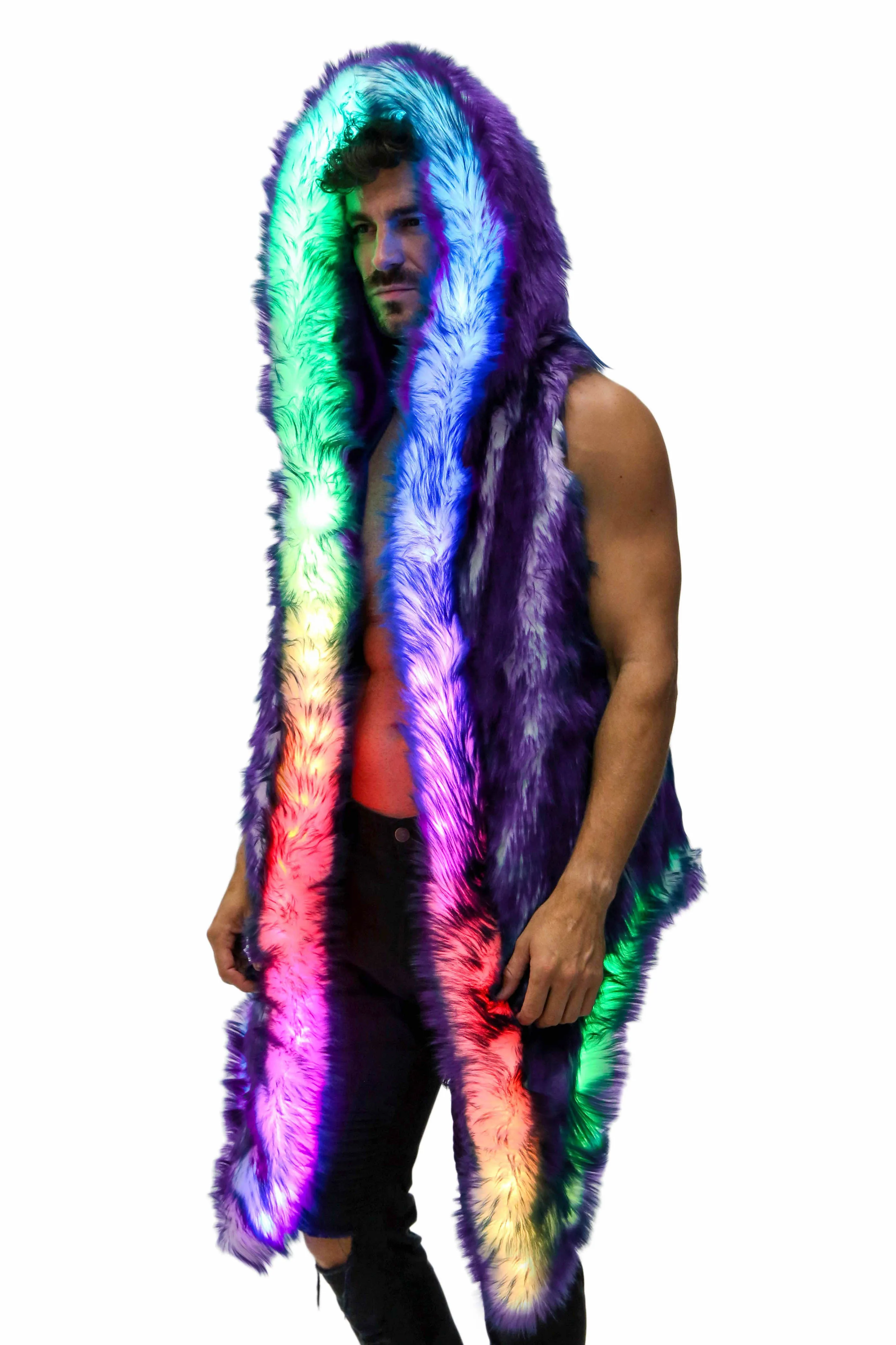 Men's LED Fur Vest in "Just The Tip-Purple"