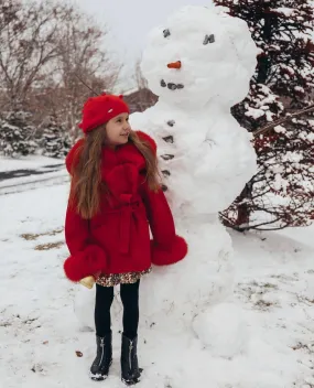 MI LOVES SIGNATURE Luxurious Anna cashmere kids coat with Fox fur trim and cuffs in Beautiful Red colour .
