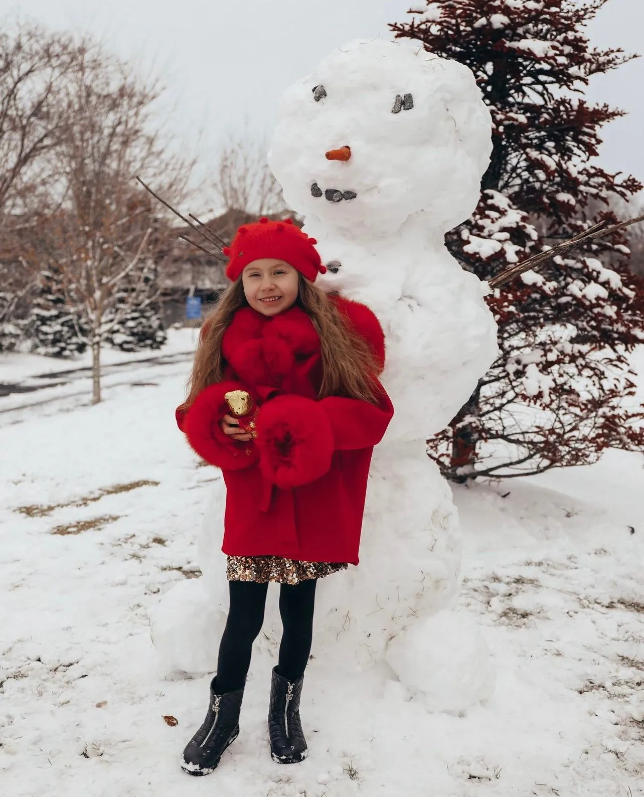 MI LOVES SIGNATURE Luxurious Anna cashmere kids coat with Fox fur trim and cuffs in Beautiful Red colour .