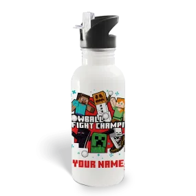 Minecraft Snowball Champ Personalized 20 oz Screw Top Water Bottle with Straw