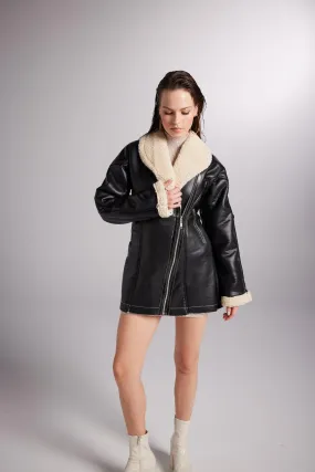Monero Sleeve and Collar Detailed Coat Black
