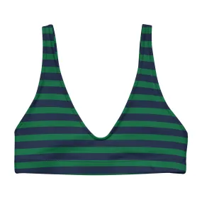 Navy Blue and Green Beach Stripes Halter Bikini Top