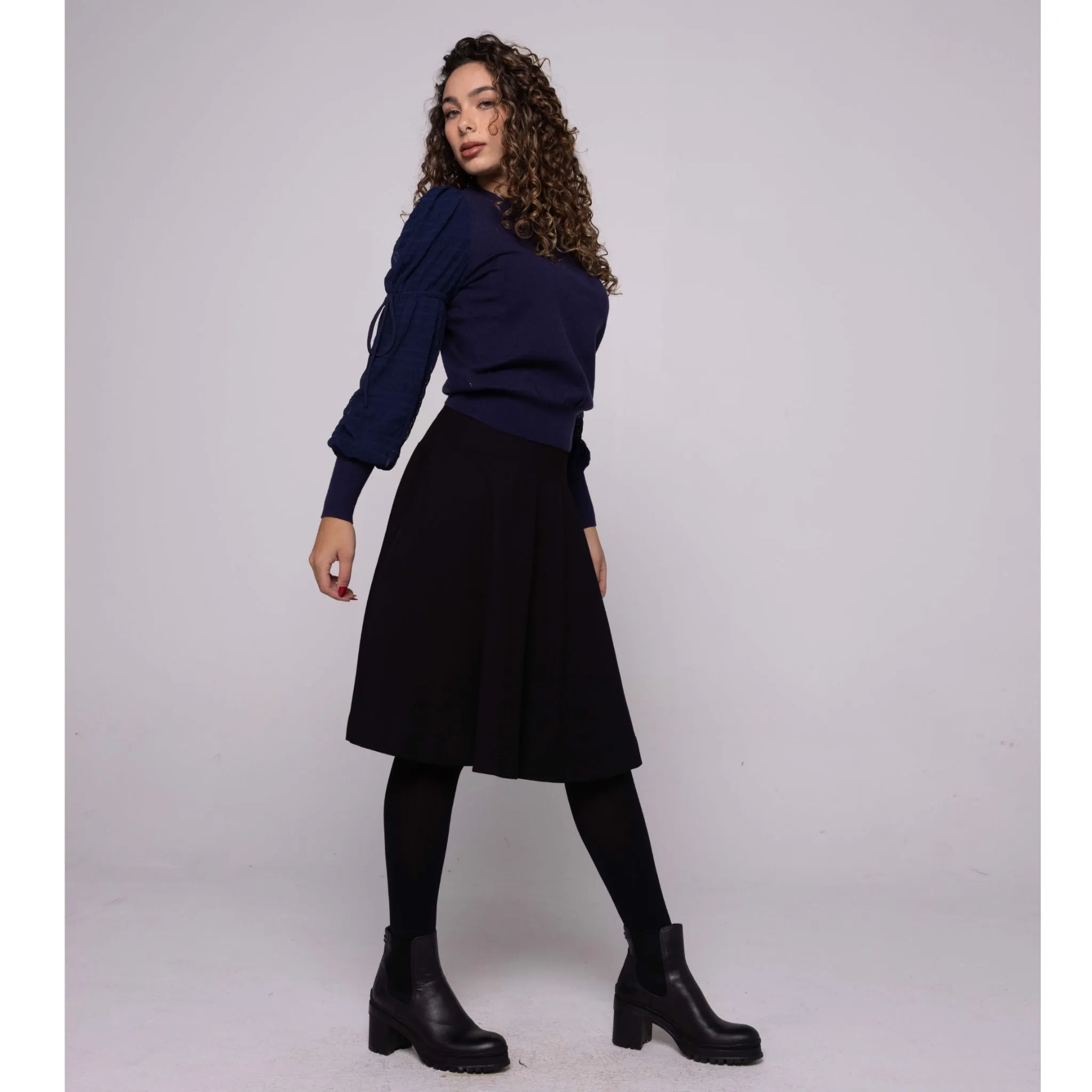 NAVY Rouched Drawstring Sleeve Sweater by Ivee