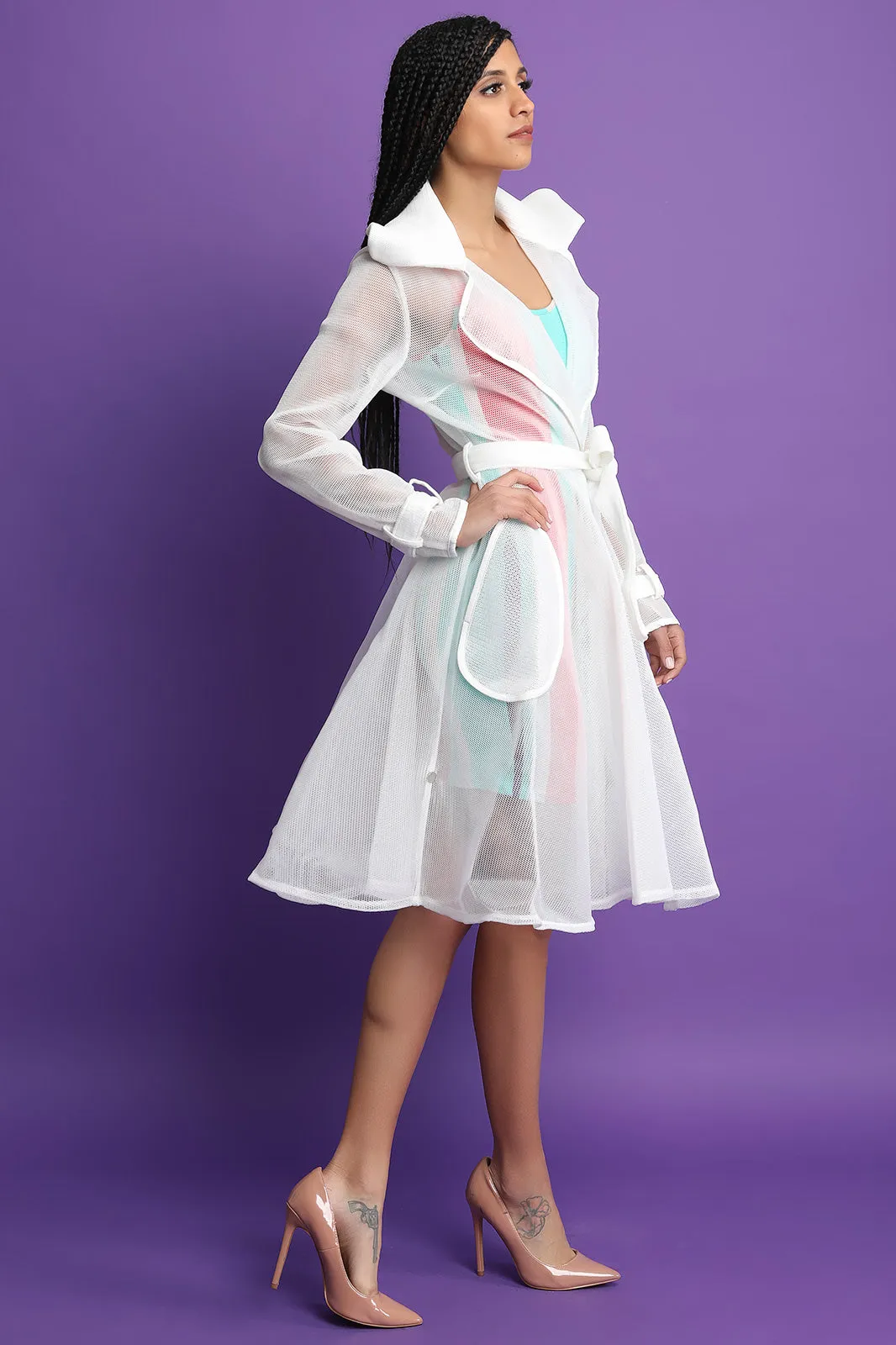Netted Mesh Trench Coat