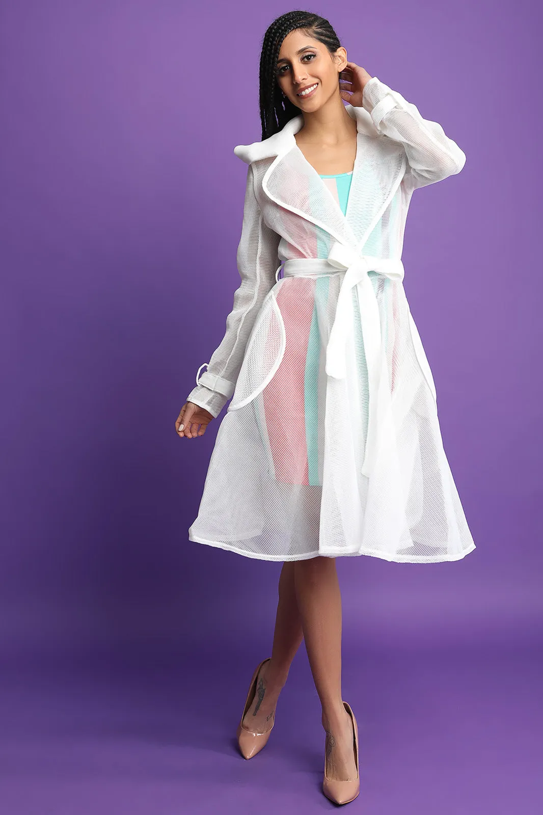 Netted Mesh Trench Coat