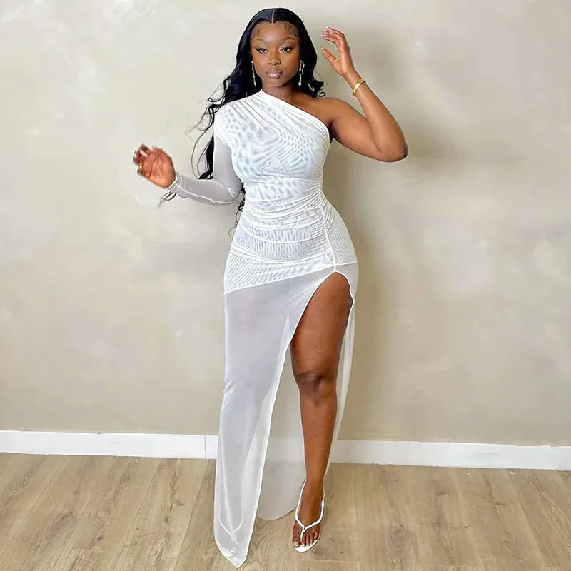 New Fashion Mesh Open Back Slim Fit Long Dress