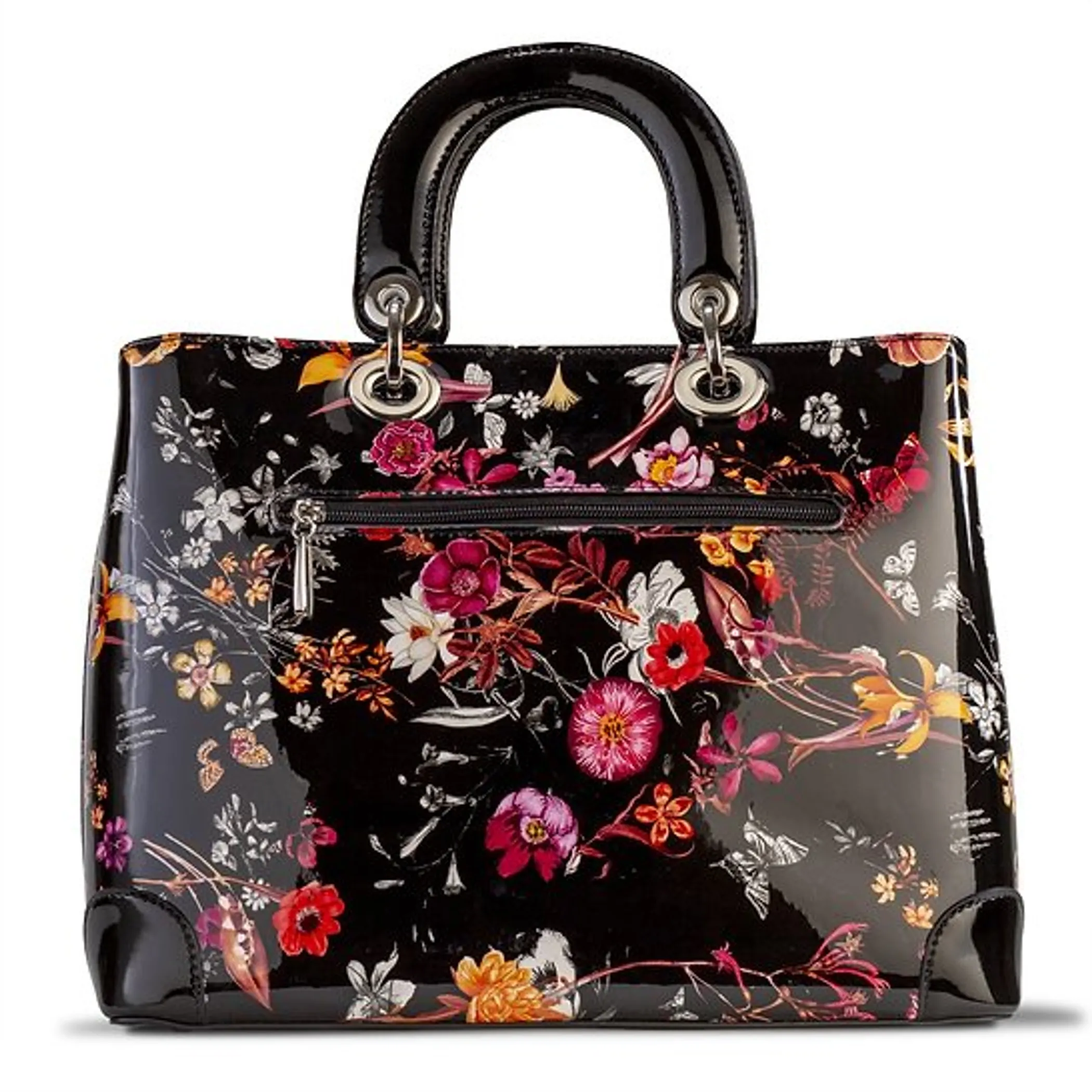 Night Blossom Flower Print Lightweight Black Leather Handbag