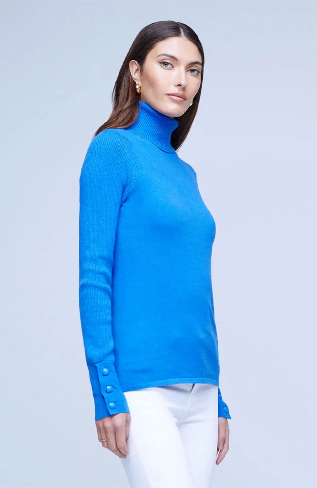 Odette Button Sleeve Turtleneck Deep Sky Blue