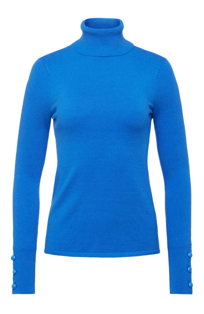 Odette Button Sleeve Turtleneck Deep Sky Blue