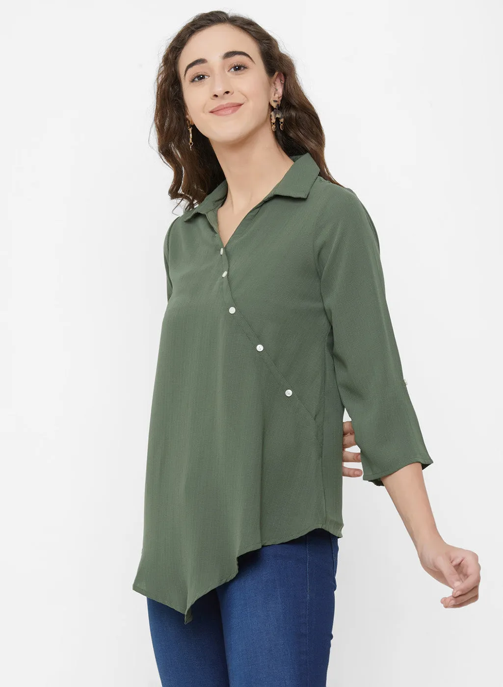 Olive Collar Neck Top