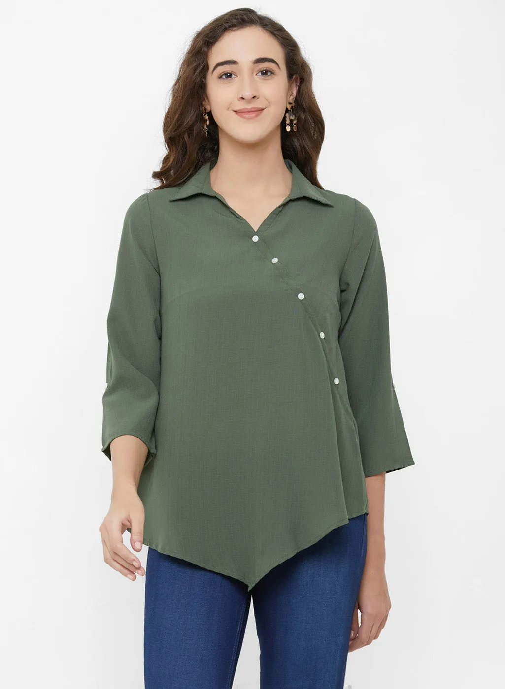 Olive Collar Neck Top