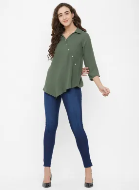 Olive Collar Neck Top