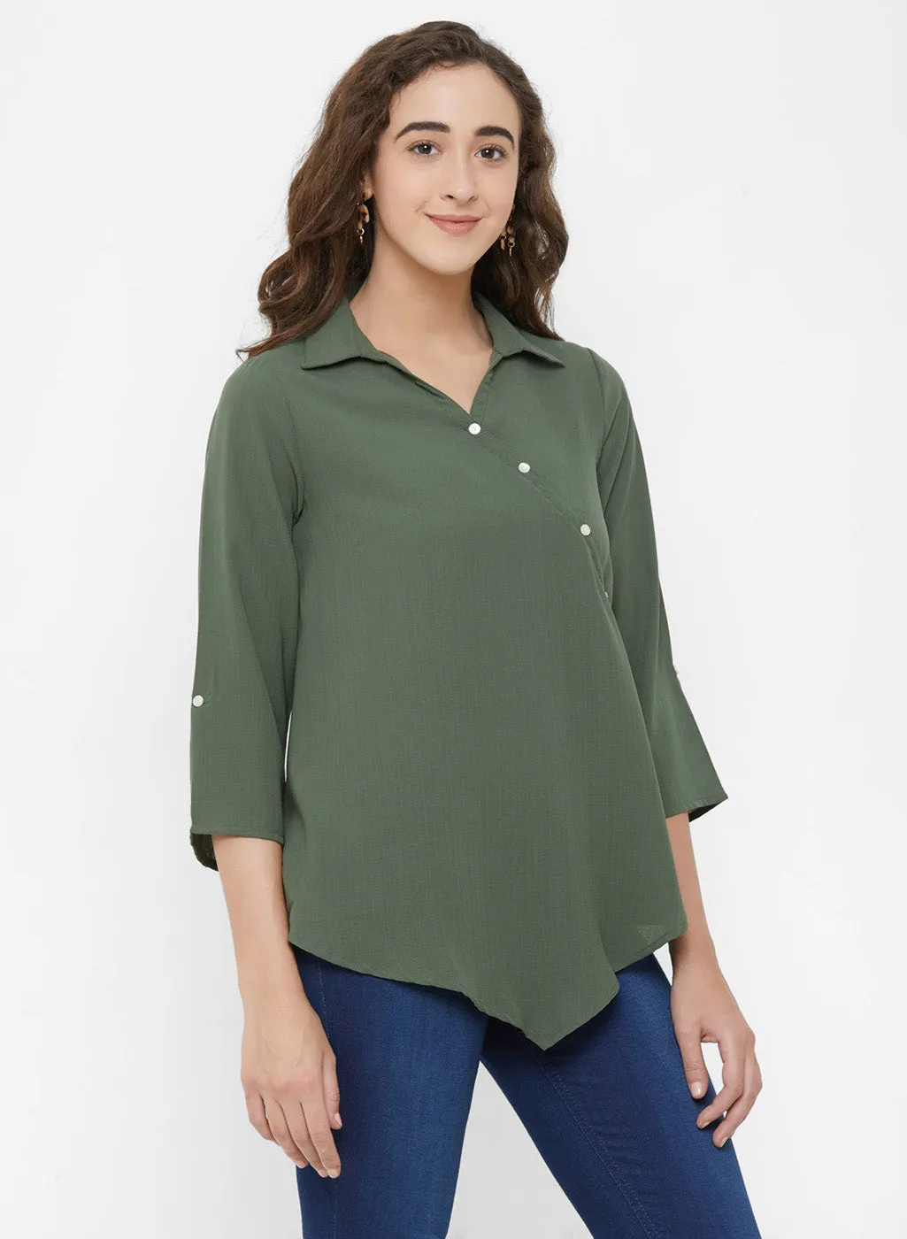 Olive Collar Neck Top