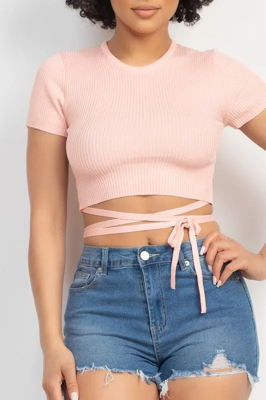 Peachy Pink Waist Tied Ribbon Top